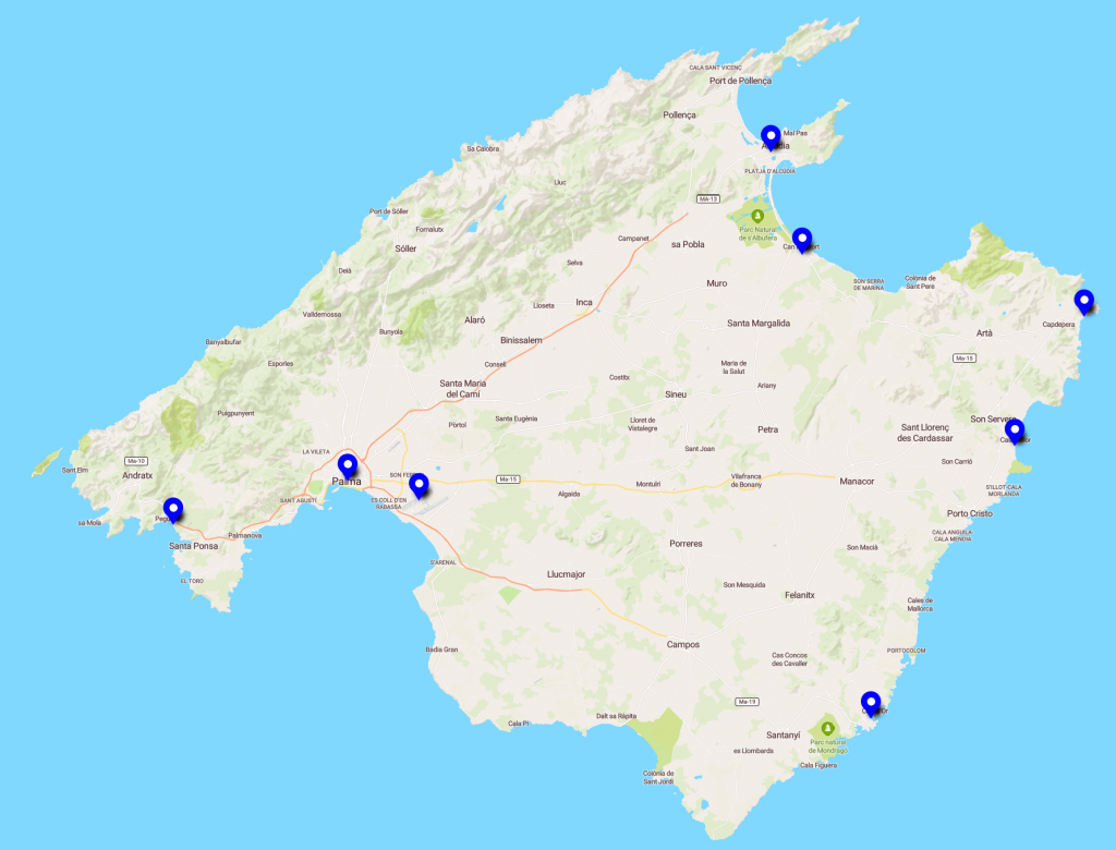 Standorte der TUI car Partneranbieter auf Mallorca
