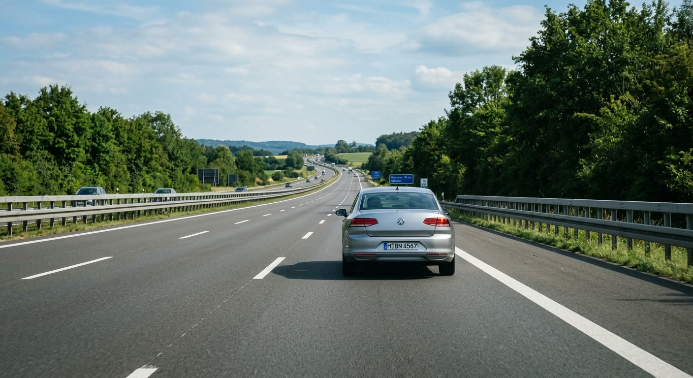Mietwagen auf der deutschen Autobahn im Rechtsverkehr – günstige Wochenendmiete für entspannte Reisen