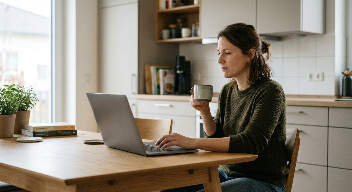 Person vergleicht Mietwagenpreise am Laptop – ADAC Portal online nutzen