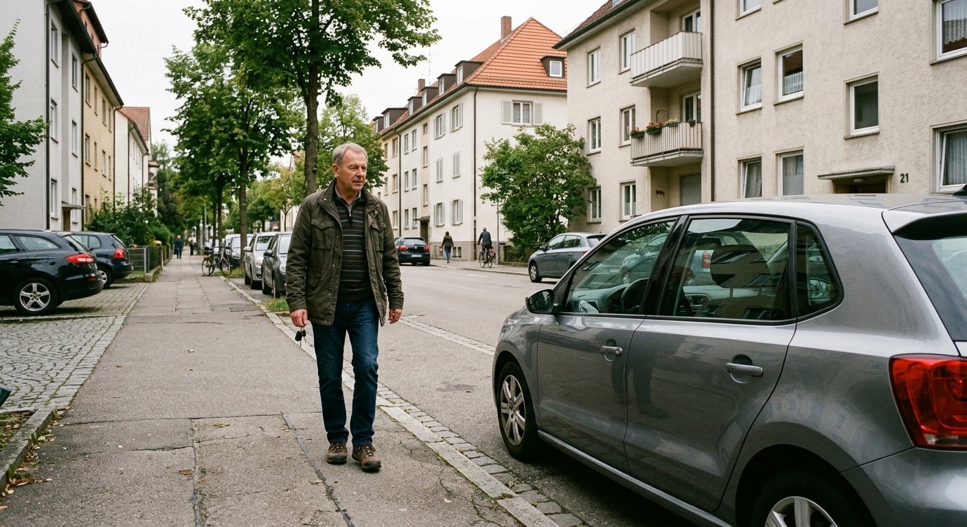 Person geht auf Mietwagen zu – Langzeitmiete als praktische Alltagslösung